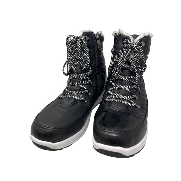 Khombu Black Quilted Lace-Up Winter Boots Size 9 Shearling Lining Side Zipper Cl - Picture 2 of 10